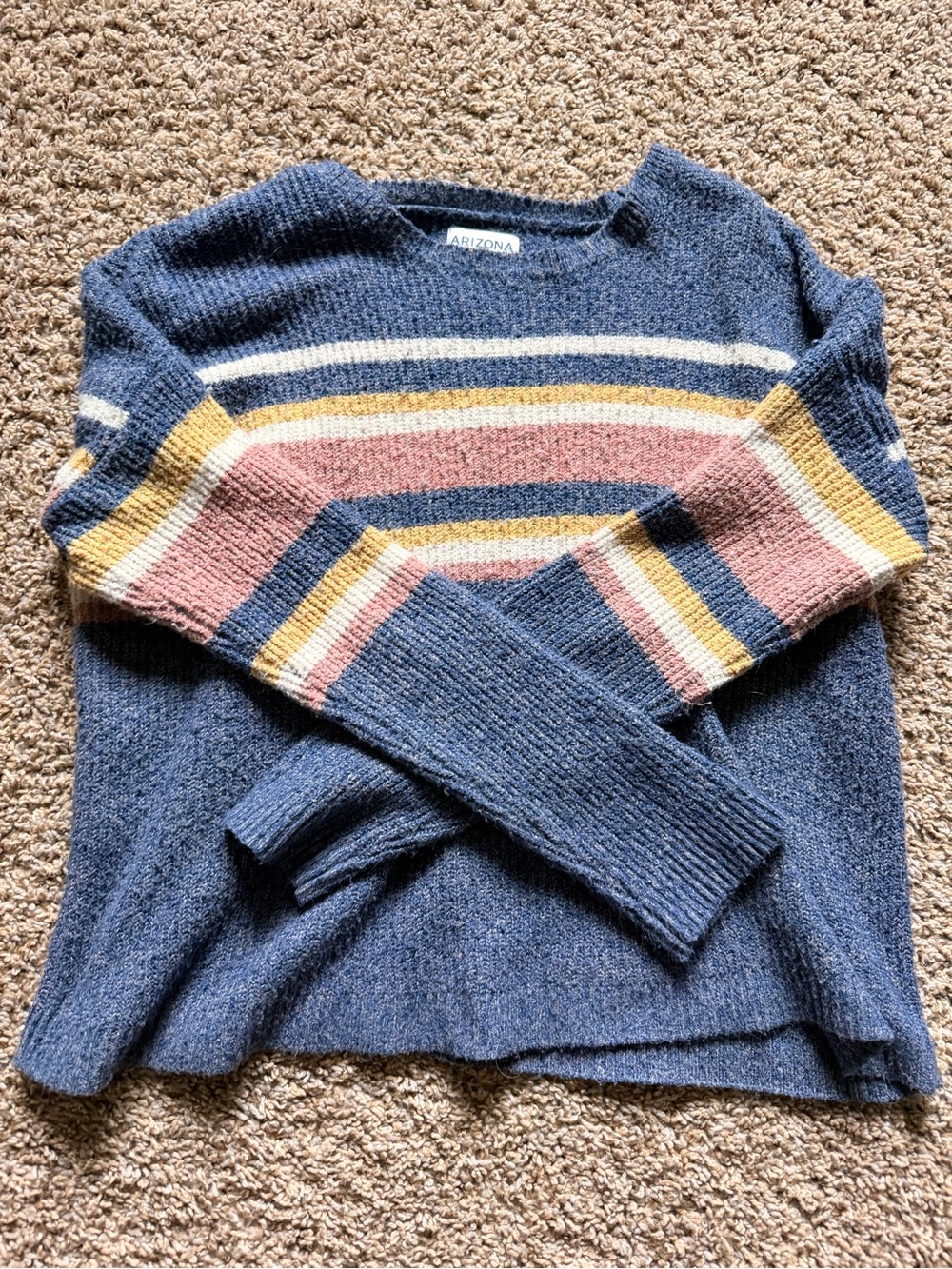 Arizona Jean Company Navy Blue Striped Scoopneck Sweater